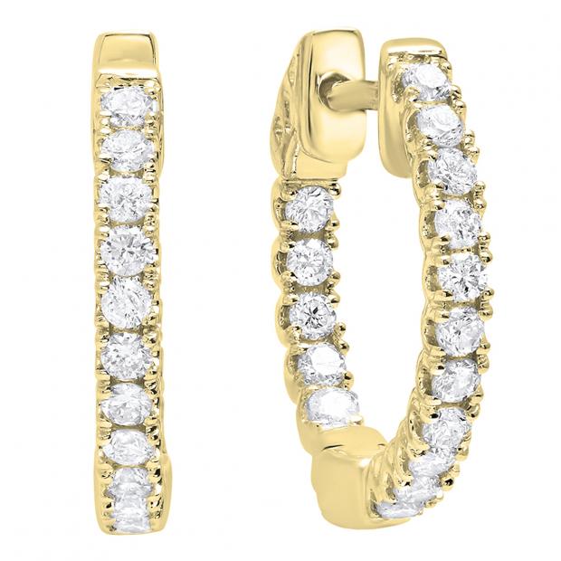 0.52 Carat (ctw) 14K Yellow Gold Round Lab Grown White Diamond Ladies Hoop Earrings 1/2 CT