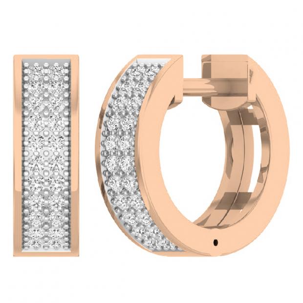 0.20 Carat (ctw) 18K Rose Gold Round Lab Grown White Diamond Huggies Hoop Earrings 1/5 CT