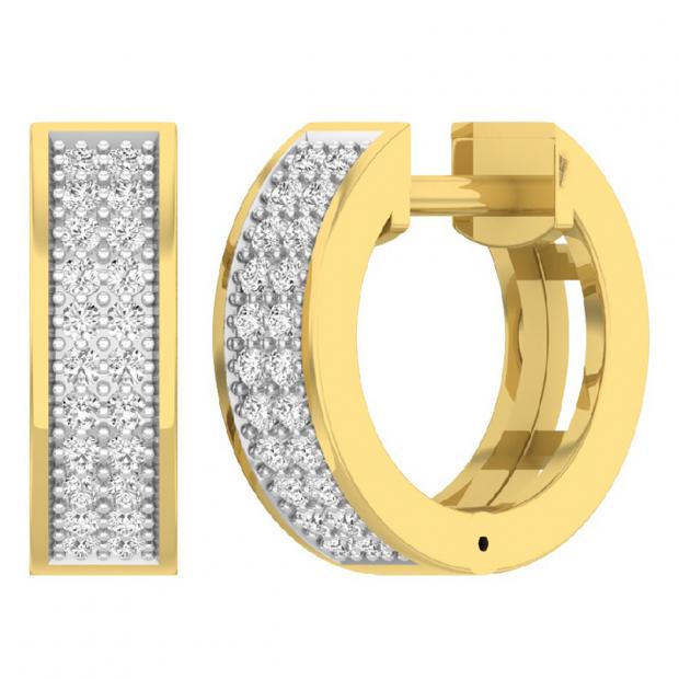 0.20 Carat (ctw) 18K Yellow Gold Round Lab Grown White Diamond Huggies Hoop Earrings 1/5 CT