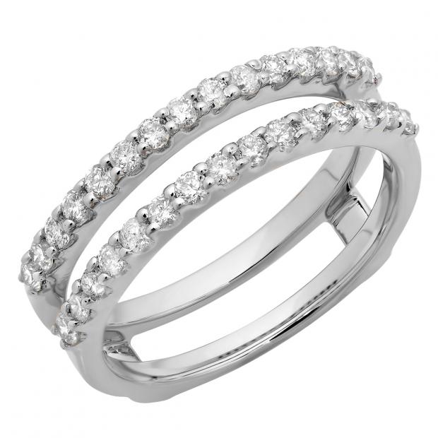 0.50 Carat (ctw) 10K White Gold Round Lab Grown Diamond Ladies Wedding Band Enhancer Guard Band 1/2 CT