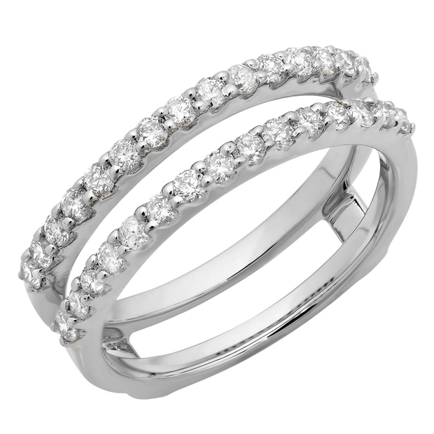 0.50 Carat (ctw) 18K White Gold Round Lab Grown Diamond Ladies Wedding Band Enhancer Guard Band 1/2 CT