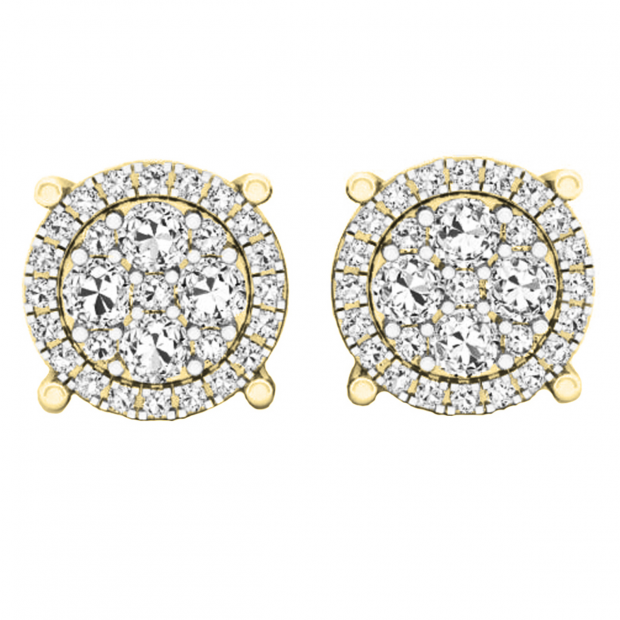 0.40 Carat (ctw) 10K Yellow Gold Round Lab Grown White Diamond Ladies Cluster Flower Stud Earrings