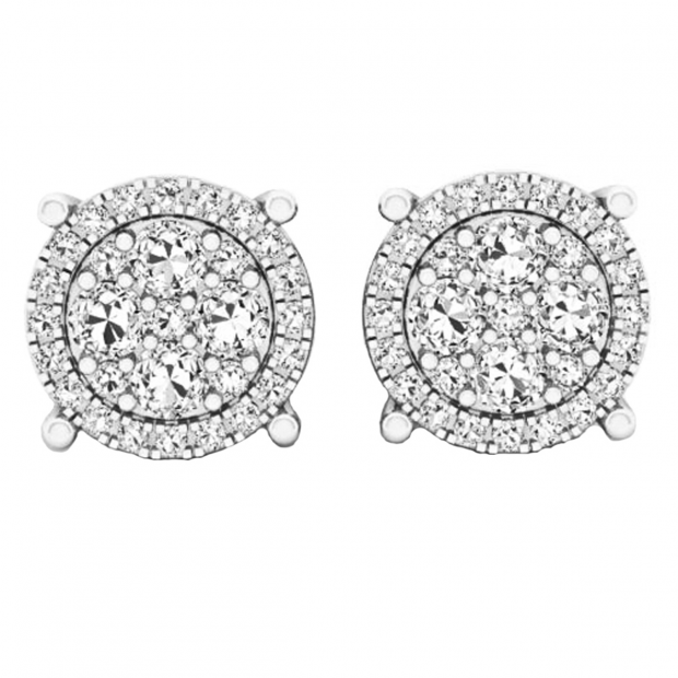 0.40 Carat (ctw) 18K White Gold Round Lab Grown White Diamond Ladies Cluster Flower Stud Earrings