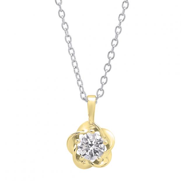 0.55 Carat (ctw) 10K Yellow Gold Round Lab Grown White Diamond Ladies Solitaire Pendant 1/2 CT