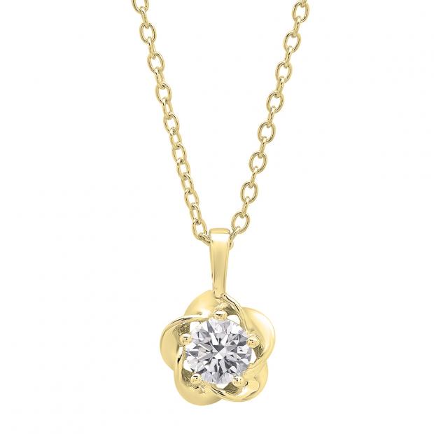 0.55 Carat (ctw) 10K Yellow Gold Round Lab Grown White Diamond Ladies Solitaire Pendant 1/2 CT