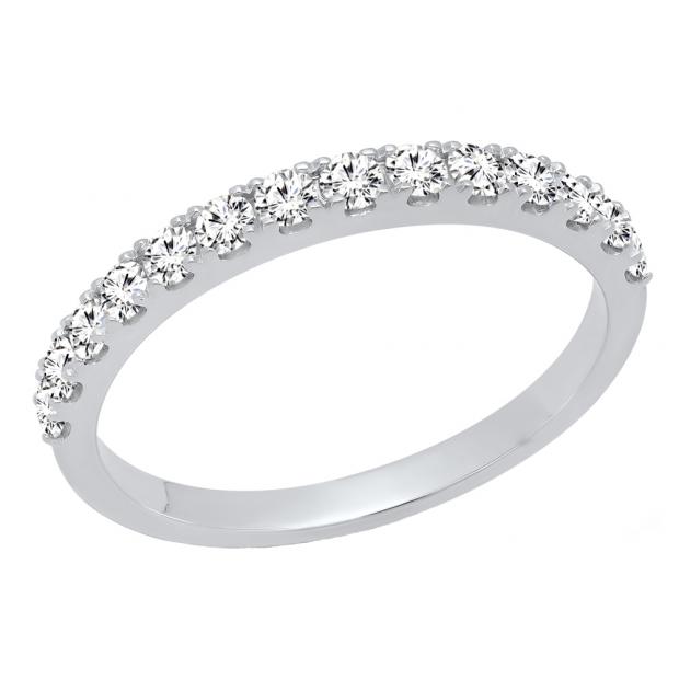 1.00 Carat (ctw) Round Lab Grown Diamond Ladies Stackable Wedding Band 1 CT 10K White Gold