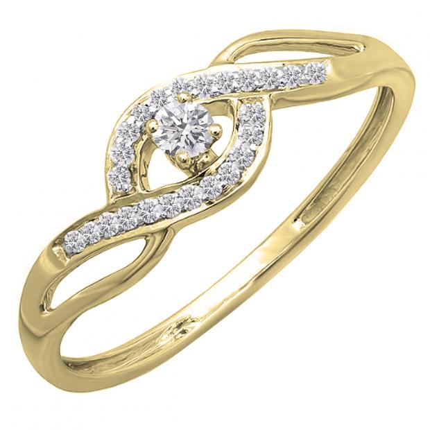 0.15 Carat (ctw) 10K Yellow Gold Round Lab Grown White Diamond Ladies Engagement Promise Ring