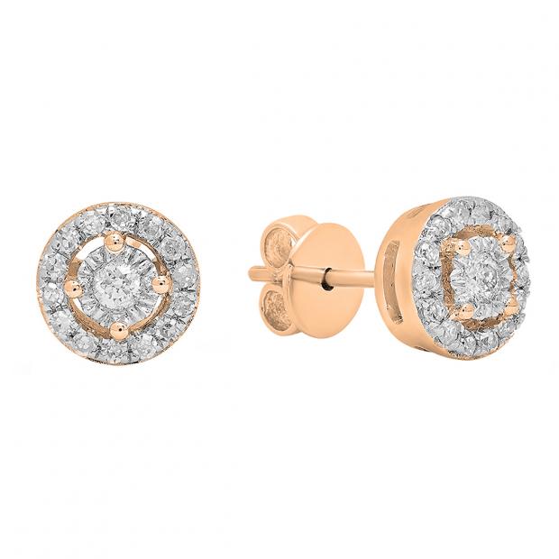 0.20 Carat (ctw) 14K Rose Gold Round Lab Grown White Diamond Ladies Cluster Stud Earrings
