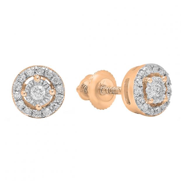 0.20 Carat (ctw) 14K Rose Gold Round Lab Grown White Diamond Ladies Cluster Stud Earrings