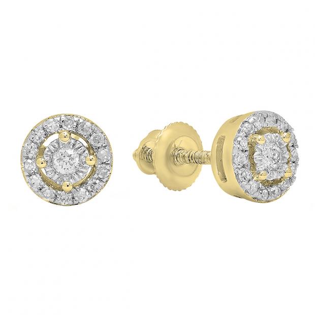 0.20 Carat (ctw) 14K Yellow Gold Round Lab Grown White Diamond Ladies Cluster Stud Earrings