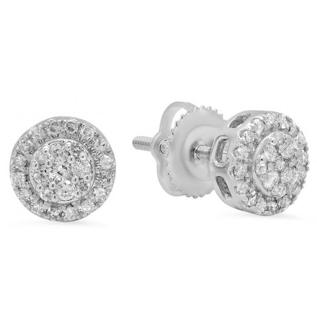0.30 Carat (ctw) Round Lab Grown White Diamond Ladies Cluster Stud Earrings 1/3 CT 14K White Gold