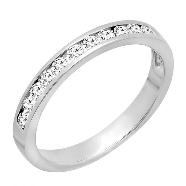 0.45 Carat (ctw) 14K White Gold Round Lab Grown White Diamond Ladies Stackable Wedding Band 1/2 CT