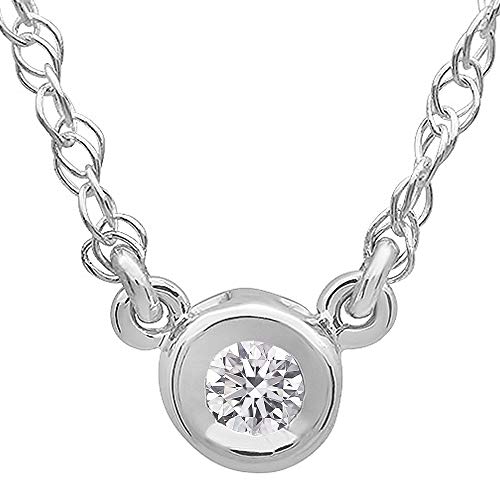 0.10 Carat (ctw) Round Lab Grown Diamond Ladies Solitaire Pendant 1/10 CT 10K White Gold