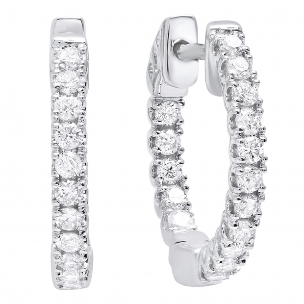 0.50 Carat (ctw) 10K White Gold Round Lab Grown White Diamond Ladies Hoop Earrings 1/2 CT