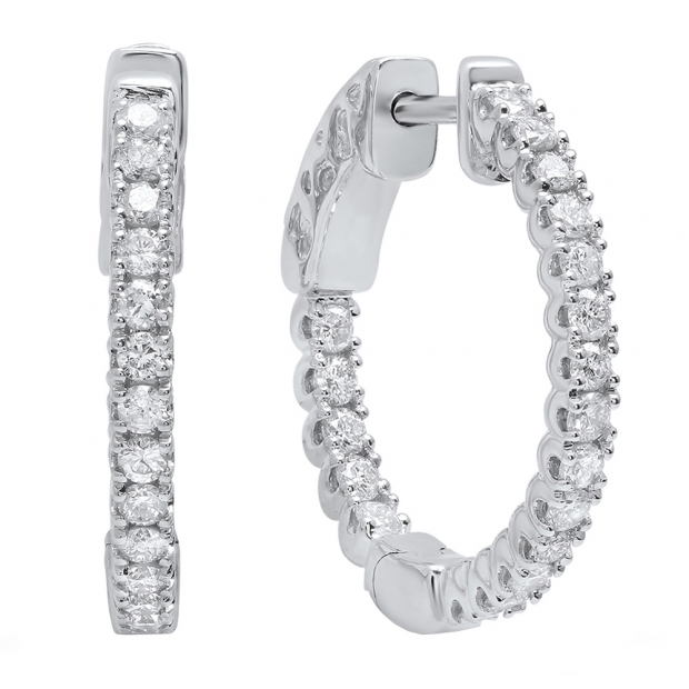 0.70 Carat (ctw) 14K White Gold Lab Grown Round White Diamond Ladies Hoop Earrings 3/4 CT