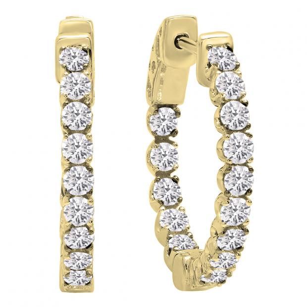 1.30 Carat (ctw) 14K Yellow Gold Round Lab Grown White Diamond Ladies Hoop Earrings
