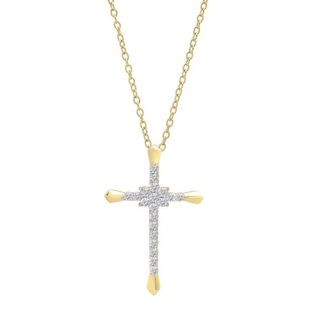 0.35 Carat (cttw) Round Diamond Ladies Cross Pendant 1/3 CT (Gold Chain Included) 10K Yellow Gold