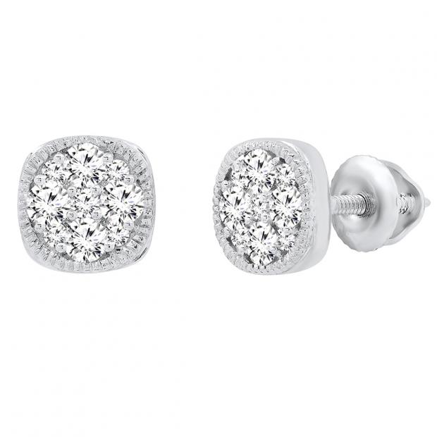 0.40 Carat (cttw) Round Lab Grown White Diamond Ladies Beaded Circle Stud Earrings 10K White Gold