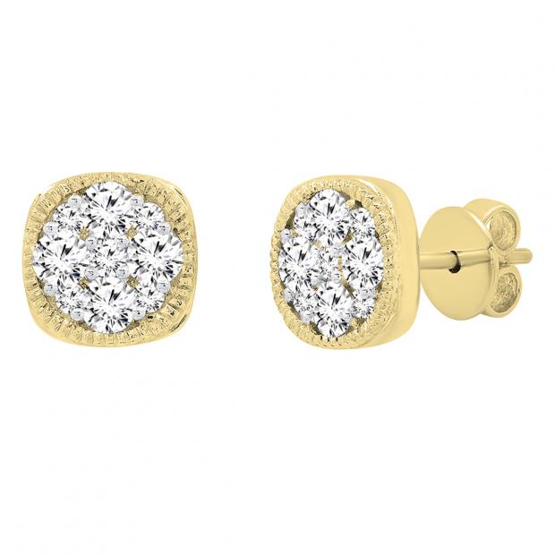 0.40 Carat (cttw) Round Lab Grown White Diamond Ladies Beaded Circle Stud Earrings 18K Yellow Gold