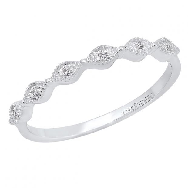 0.08 Carat (cttw) Round Lab Grown White Diamond Ladies Wedding Stackable Band Ring 10K White Gold