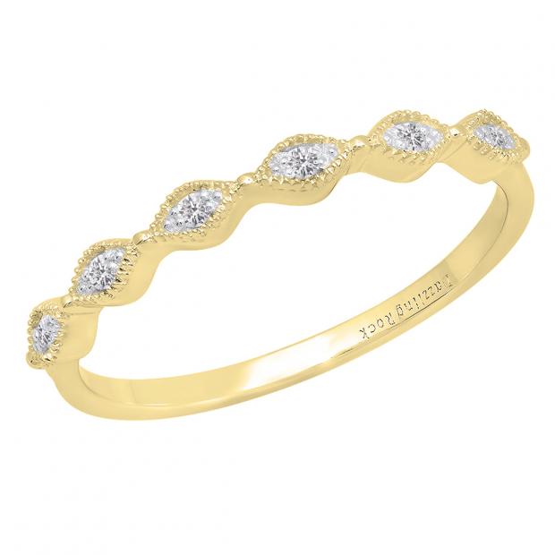 0.08 Carat (cttw) Round Lab Grown White Diamond Ladies Wedding Stackable Band Ring 10K Yellow Gold
