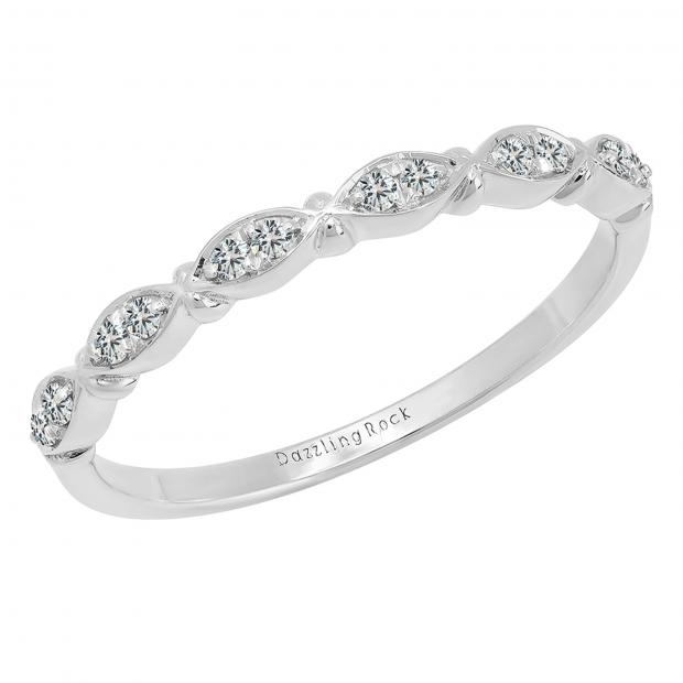 0.10 Carat (cttw) Round Lab Grown White Diamond Ladies Wedding Stackable Band 10K White Gold