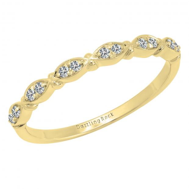 0.10 Carat (cttw) Round Lab Grown White Diamond Ladies Wedding Stackable Band 10K Yellow Gold