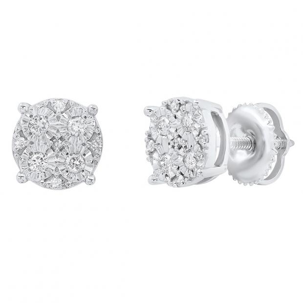 0.15 Carat (cttw) Round Lab Grown White Diamond Ladies Cluster Style Stud Earrings 10K White Gold