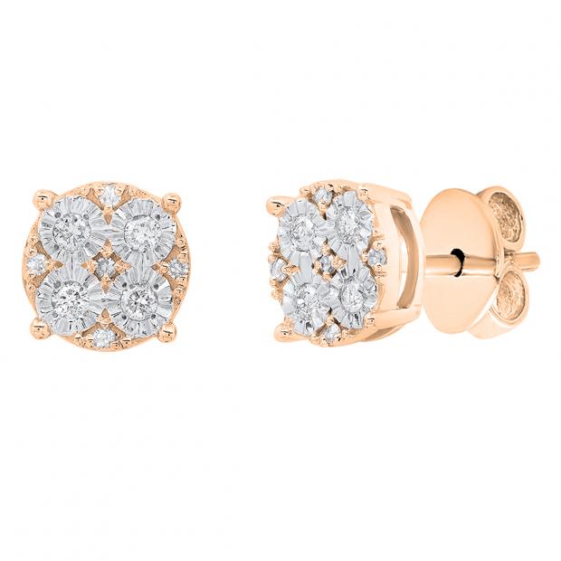 0.15 Carat (cttw) Round Lab Grown White Diamond Ladies Cluster Style Stud Earrings 18K Rose Gold