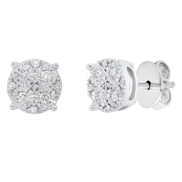 0.15 Carat (cttw) Round Lab Grown White Diamond Ladies Cluster Style Stud Earrings 18K White Gold