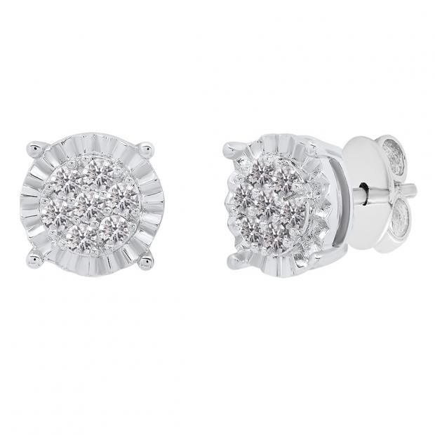 0.40 Carat (cttw) Round Lab Grown Diamond Ladies Illusion Cluster Stud Earrings 18K White Gold