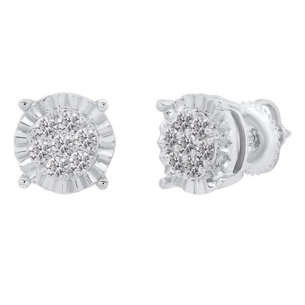 0.40 Carat (cttw) Round Lab Grown Diamond Ladies Illusion Cluster Stud Earrings 18K White Gold