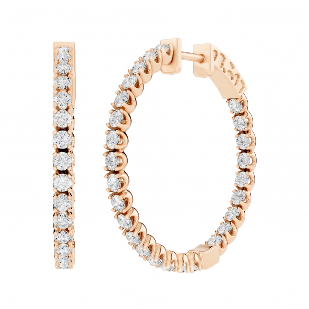 2.13 Carat (cttw) 10K Rose Gold Round Lab Grown White Diamond Ladies Hoop Earrings
