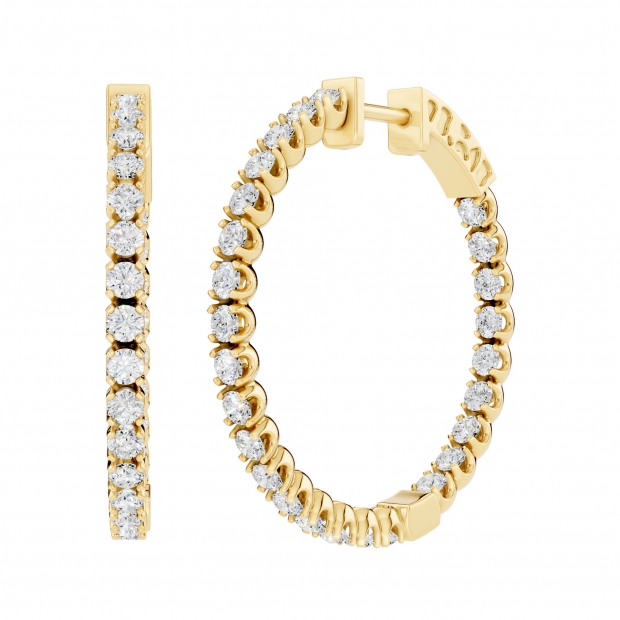 2.13 Carat (cttw) 14K Yellow Gold Round Lab Grown White Diamond Ladies Hoop Earrings