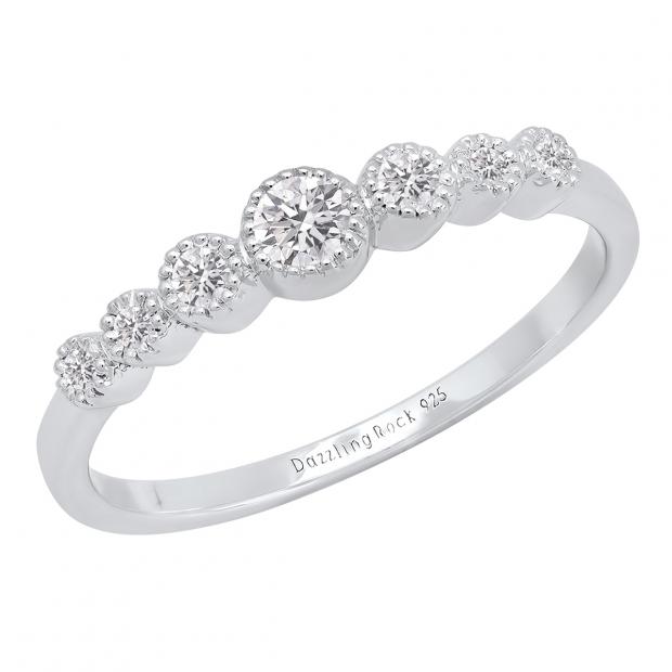 0.30 Carat (cttw) Round Lab Grown White Diamond 7 Stone Bridal Wedding Ring 1/3 CT Sterling Silver