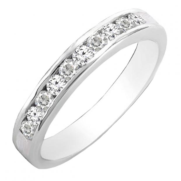 0.35 Carat (cttw) Round Lab Grown White Diamond Ladies Wedding Band 1/3 CT 10K White Gold