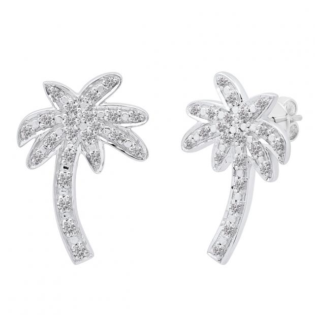 0.30 Carat (cttw) Round Diamond Palm Tree Stud Earrings 1/3 CT Sterling Silver