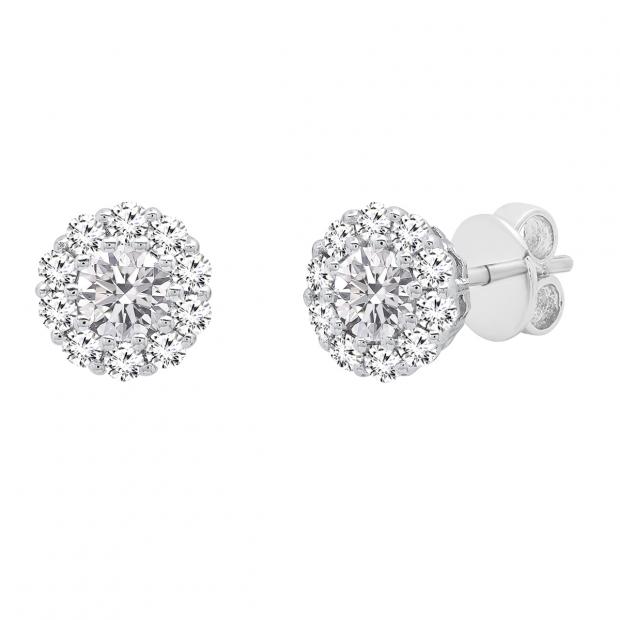 0.40 Carat (cttw) Round Lab Grown Diamond Ladies Flower Cluster Stud Earring 18K White Gold