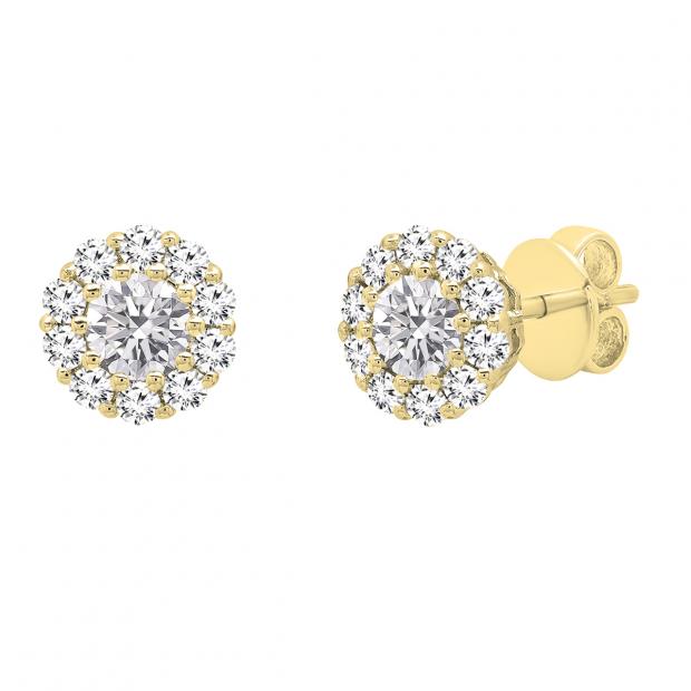 0.40 Carat (cttw) Round Lab Grown Diamond Ladies Flower Cluster Stud Earring 18K Yellow Gold