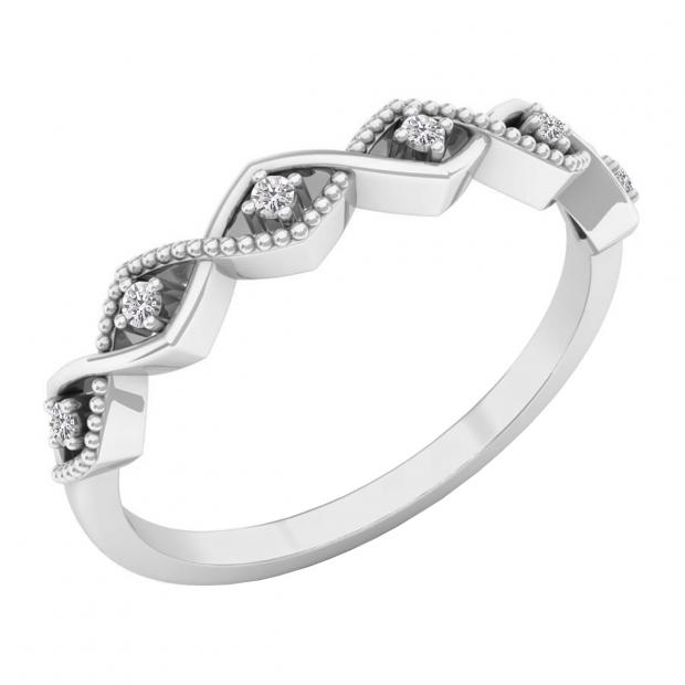 0.05 Carat (cttw) Round Lab Grown Diamond Ladies Twisted Wedding Stackable Band 10K White Gold