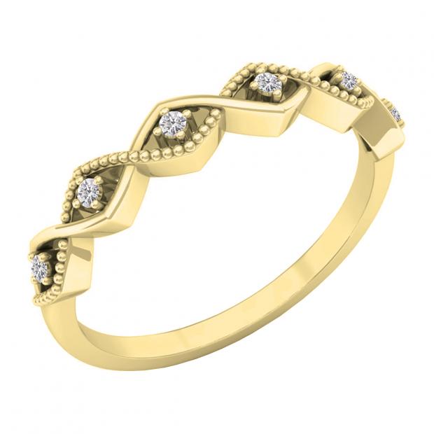 0.05 Carat (cttw) Round Lab Grown Diamond Ladies Twisted Wedding Stackable Band 10K Yellow Gold