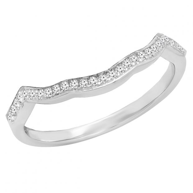 0.15 Carat (cttw) Round Lab Grown Diamond Ladies Wedding Guard Stackable Band 10K White Gold
