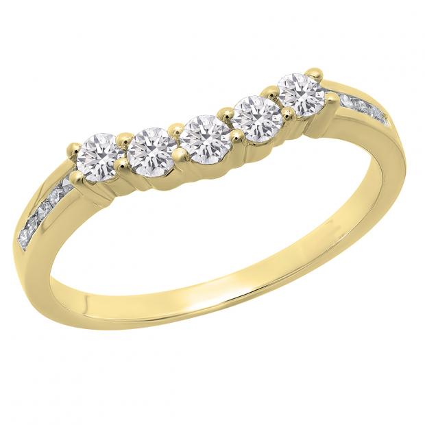 0.35 Carat (cttw) Round Lab Grown Diamond Ladies 5 Stone Wedding Guard Ring 1/3 CT 14K Yellow Gold