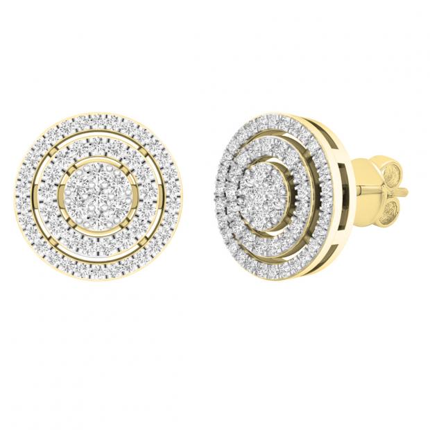 0.45 Carat (cttw) Round Lab Grown White Diamond Ladies Flower Cluster Stud Earrings 1/2 CT 14K Yellow Gold