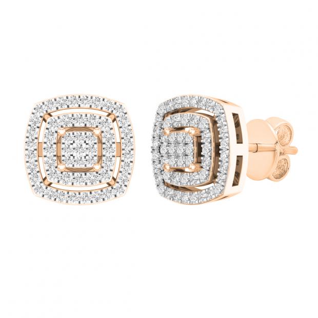 0.30 Carat (cttw) Round Lab Grown White Diamond Ladies Double Cushion Frame Stud Earrings 1/3 CT 10K Rose Gold