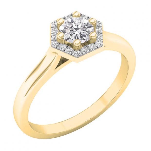 0.50 Carat (cttw) Round Lab Grown White Diamond Octagonal Shape Ladies Bridal Engagement Ring 1/2 CT 10K Yellow Gold