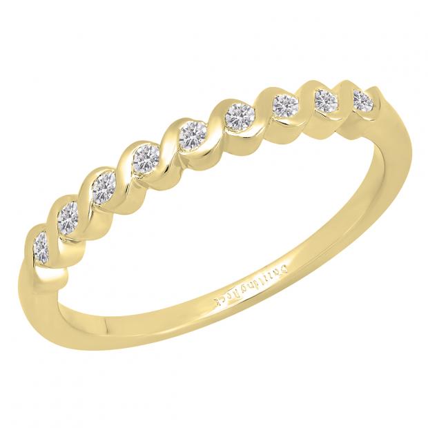 0.15 Carat (cttw) Round Lab Grown White Diamond Ladies Swirl Anniversary Wedding Band 14K Yellow Gold