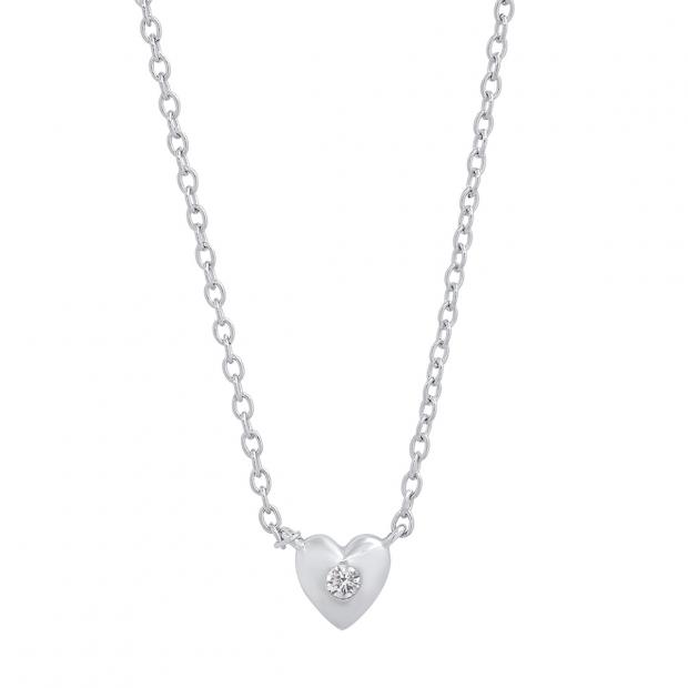 0.05 Carat (cttw) Round Lab Grown White Diamond Ladies Solitaire Heart Pendant (Silver Chain Included) 10K White Gold