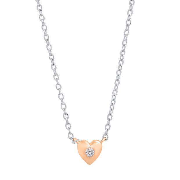 0.05 Carat (cttw) Round Lab Grown White Diamond Ladies Solitaire Heart Pendant (Silver Chain Included) 18K Rose Gold