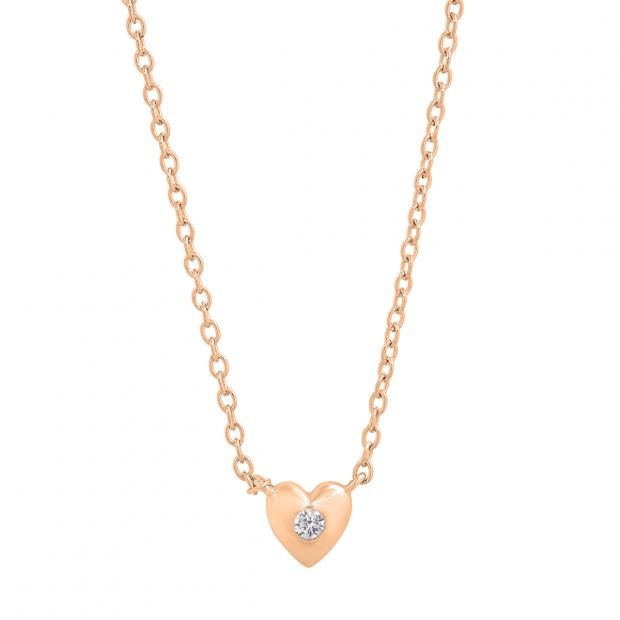 0.05 Carat (cttw) Round Lab Grown White Diamond Ladies Solitaire Heart Pendant (Gold Chain Included) 18K Rose Gold